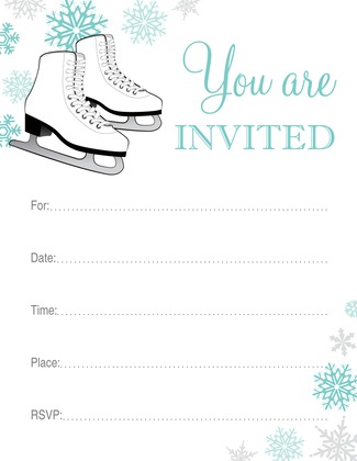 Ice Skates Aqua Snowflakes Birthday Invitations