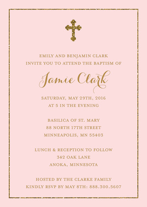 Simple Border Cross Navy Religious Invitations