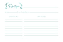 Aqua Laurel Leaves Recipe Cards