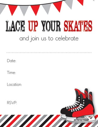 Modern Red Hockey Skates Chalkboard Birthday Invites