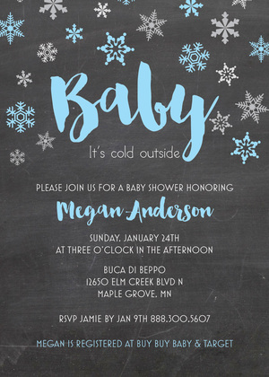 Faux Gold Glitter Baby It's Cold Chalkboard Invites