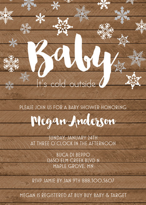 Faux Gold Glitter Baby It's Cold Invites