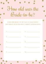 Pink Faux Gold Glitter Dots How Old Was The Bride-to-be Game