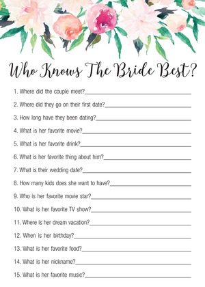 Floral Header Bridal Bingo