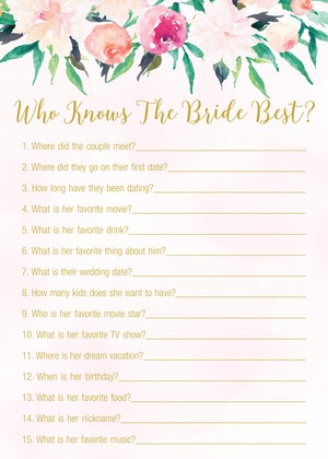 Pink Floral Header Bridal Bingo