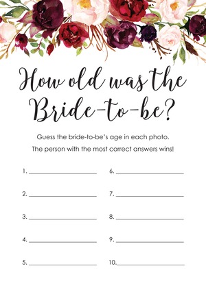 Dark Watercolor Roses Bridal Bingo