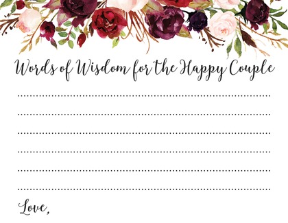 Dark Watercolor Roses Bridal Bingo