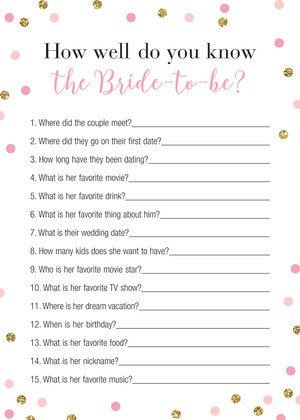 Pink Faux Gold Glitter Dots Who Knows Bride Best Game