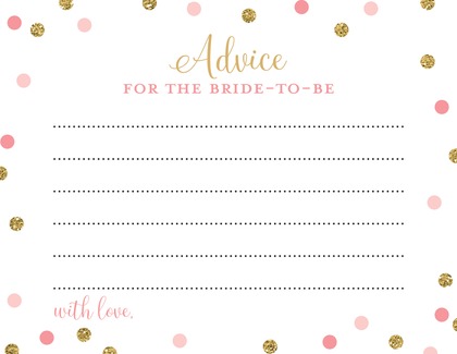 Pink Faux Gold Glitter Dots Bridal Bingo