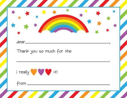 Magenta Rainbow Stars Kids Fill-in Thank You Cards