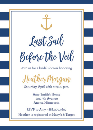 Navy Stripes Gold Anchor Invitations