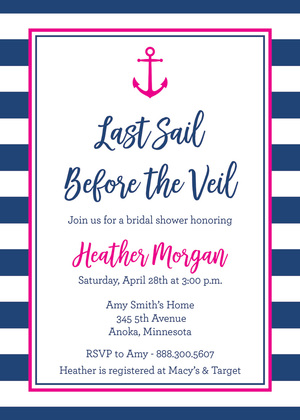 Navy Stripes Gold Anchor Invitations