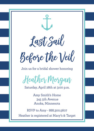 Navy Stripes Gold Anchor Invitations