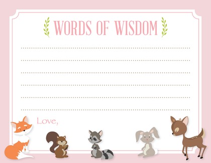 Woodland Animals Pink Border Baby Shower Bingo Game