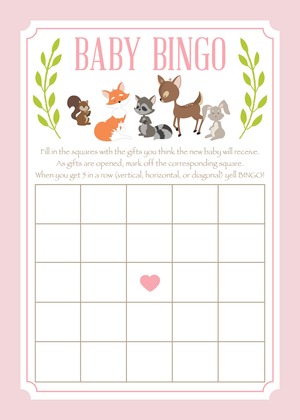 Woodland Animals Pink Border Diaper Raffle Cards