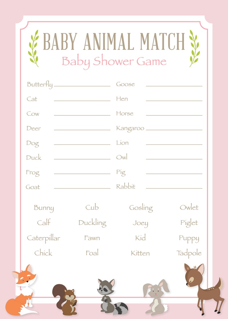 Woodland Animals Pink Border Baby Animal Name Game