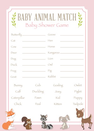 Woodland Animals Pink Border Diaper Raffle Cards