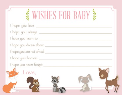 Woodland Animals Pink Border Diaper Raffle Cards