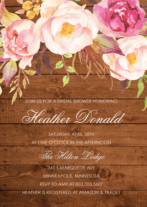 Watercolor Rose Bouquet Gold Script Invitations