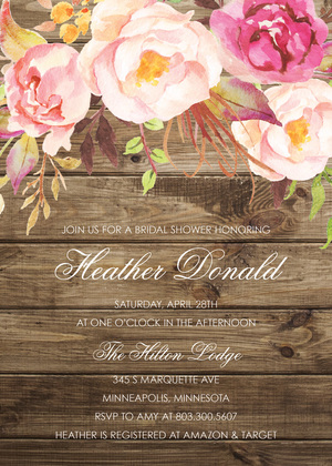 Rustic Watercolor Rose Bouquet Invitations