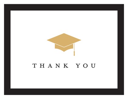 Gold Graduation Cap Red Border Thank You Cards