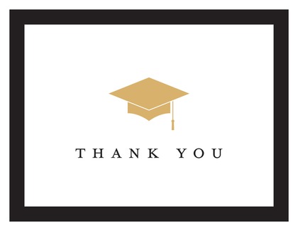 Gold Graduation Cap Navy Border Thank You Cards