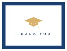 Gold Graduation Cap Navy Border Thank You Cards