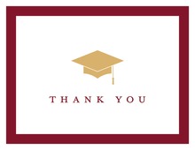 Gold Graduation Cap Red Border Thank You Cards