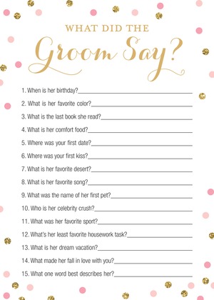 Pink Faux Gold Glitter Dots Who Knows Bride Best Game