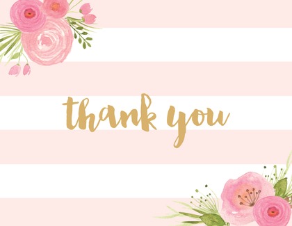 Mint Horizontal Stripes Watercolor Flowers Thank You Note