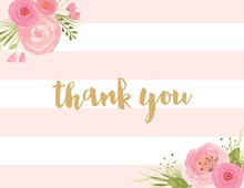 Light Pink Stripes Watercolor Flowers Thank You Note