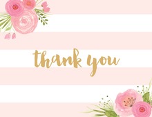 Light Pink Horizontal Stripes Gold Script Thank You Note