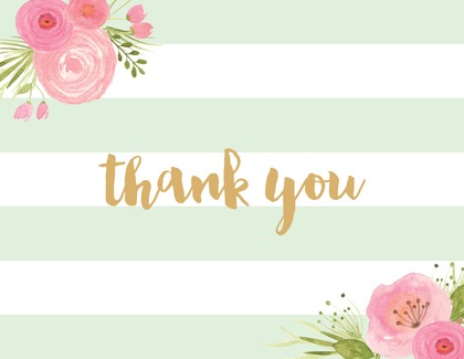 Light Pink Stripes Watercolor Flowers Thank You Note