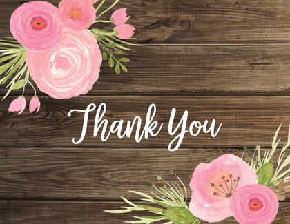 Mint Horizontal Stripes Watercolor Flowers Thank You Note