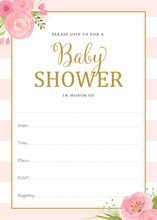 Pink Stripes Watercolor Flowers Shower Fill-in Invitations