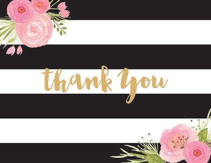 Mint Horizontal Stripes Watercolor Flowers Thank You Note