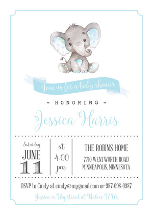 Blue Elephants Baby Shower Thank You Note