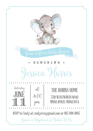 Pink Elephants Baby Shower Invitation