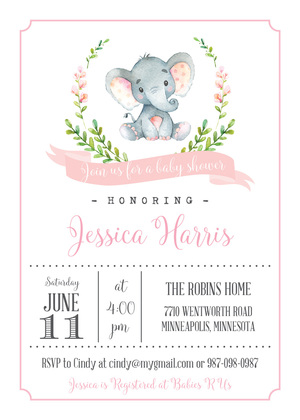 Pink Elephants Rustic Baby Shower Invitation