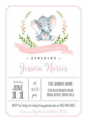 Blue Elephants Baby Shower Invitation