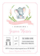 Vintage Frame Girl Baby Shower Elephant Invitations