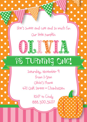 Pink Little Pumpkin Chalkboard Invitations