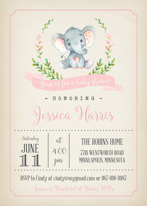 Pink Elephants Rustic Baby Shower Thank You Note