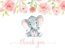 Pink Elephants Rustic Baby Shower Thank You Note