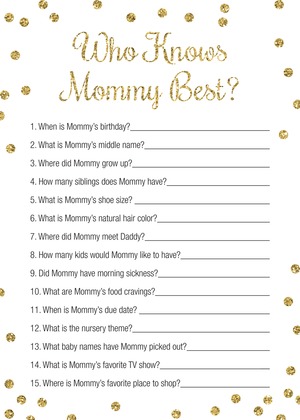 Gold Glitter Dots Pink Who Knows Mommy Best Game