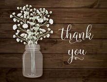 Mason Jar Babys Breath Wood Plank Thank You Note