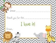 Safari Animals Grey Chevron Fill-In Thank You Cards