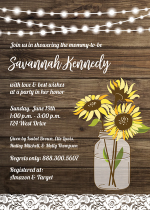 Wooden Sunflower Light Invitations