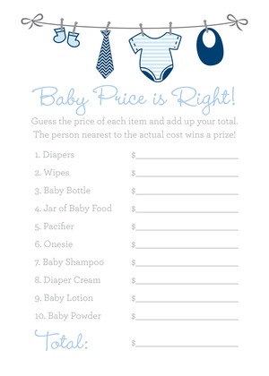 Blue Chevron Baby Boy Clothesline Fill-in Invites