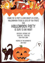 Halloween Treats In White Bag Invitation